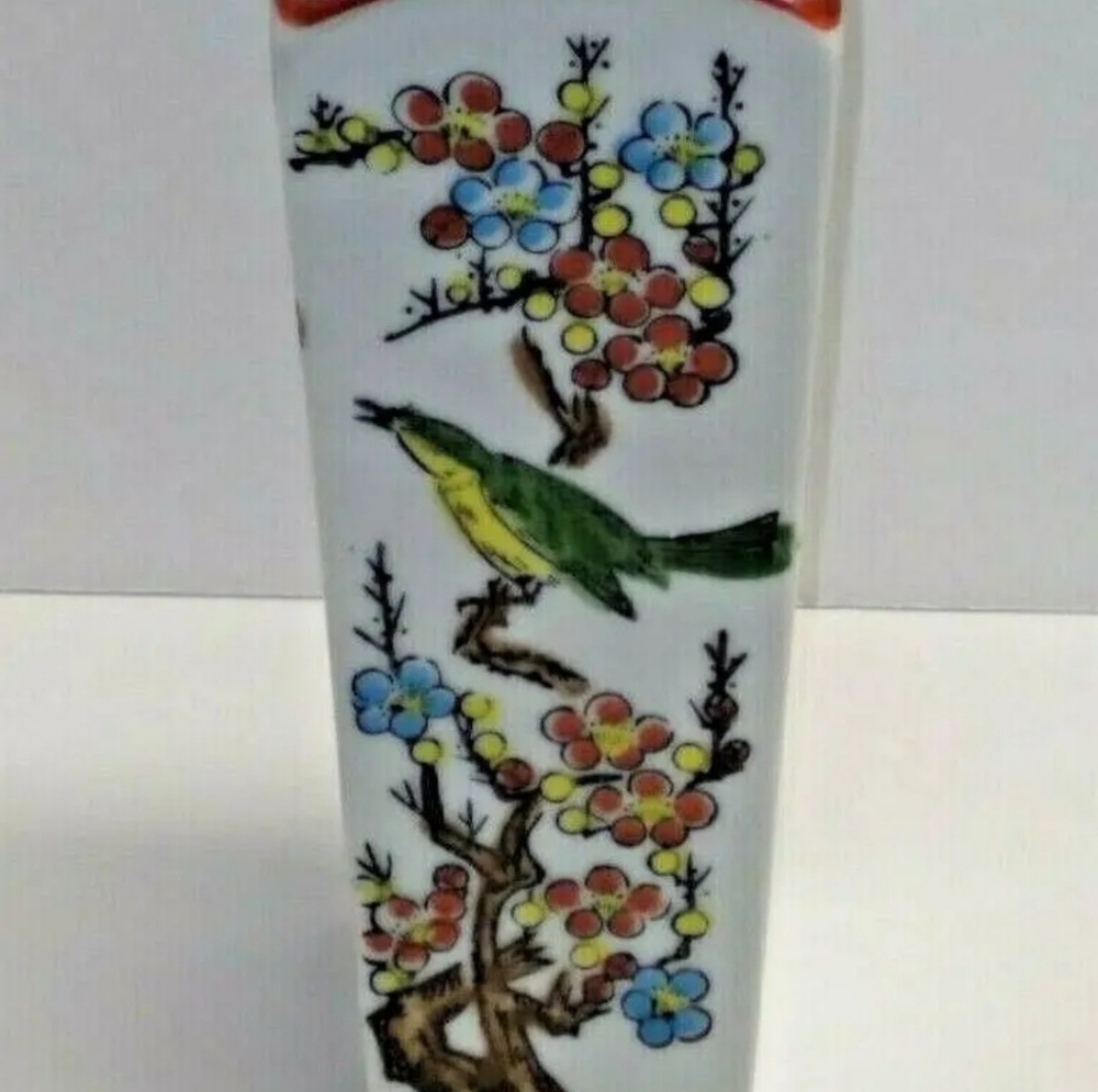 Vintage Japan Handpainted Floral Bird Vase Action Lobeco